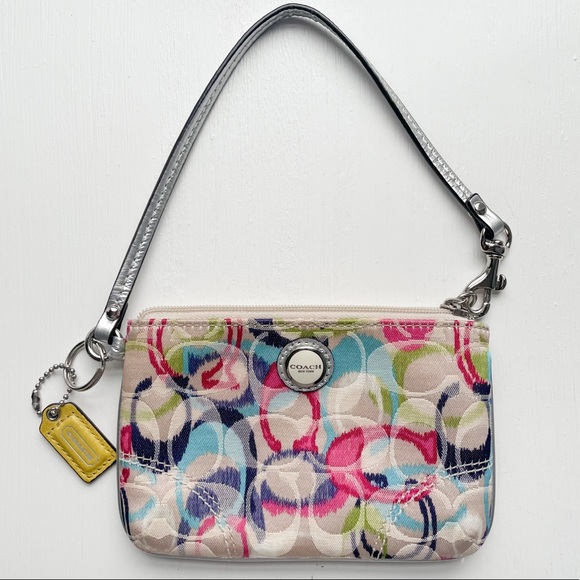 Coach Handbags - Vintage Coach Colorful Wristlet Rainbow Logo Wallet Card Holder Pouch Bag Purse